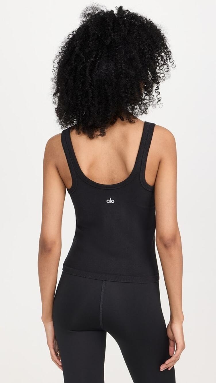 ALO Yoga Charcoal Black Seamless Superlite Tank Top Scoop Neck Preppy Activewear